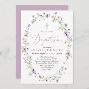 Wildflower Purple Floral Girl Baptism Invitation