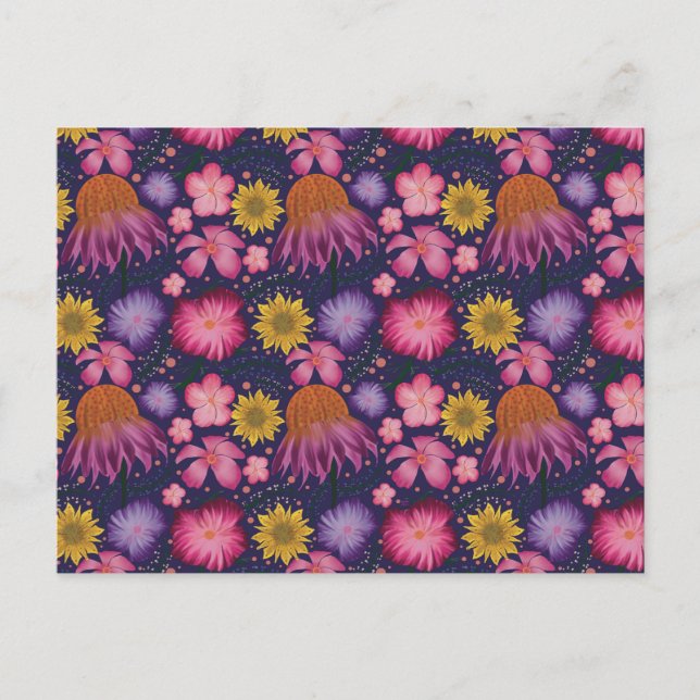 Wildflower Purple Floral Pattern Postcard (Front)