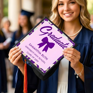 Wildflower Purple Gingham Bow Graduation Cap Topper
