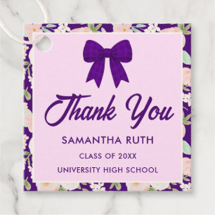Wildflower Purple Gingham Bow Graduation Party Favour Tags