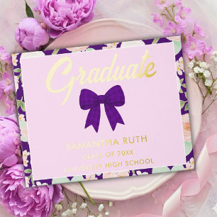 Wildflower Purple Gingham Bow Graduation Party Guest Book