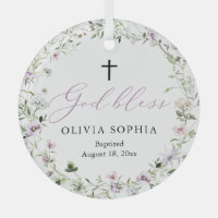 Wildflower Purple Girl Cross Baptism Ornament