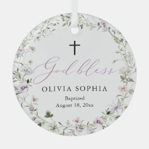 Wildflower Purple Girl Cross Baptism Ornament