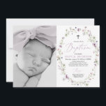 Wildflower Purple Girl Photo Baptism Invitation<br><div class="desc">Wildflower Purple Girl Photo Baptism Invitations,  Wildflower Christening Invite,  Purple Floral Cross Girl Baptism Invite,  Wildflower First Communion Invite</div>