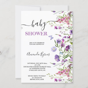 Wildflower Purple Meadow Watercolor Baby Shower Invitation