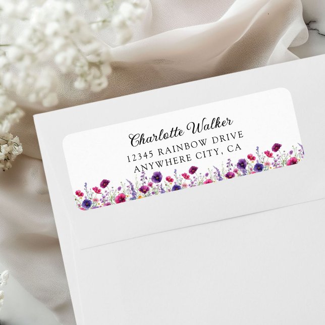 Wildflower, Purple-Pink-Flower Baby Shower  (Wildflower, Purple-Pink-Flower Baby Shower Label, for Baby Girl & Baby Boy, gender-neutral.)
