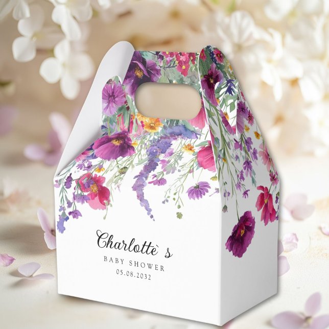Wildflower, Purple-Pink-Flower Baby Shower  Favor Box (Wildflower, Purple-Pink-Flower Baby Shower Favor Boxes with your Name & Date. For Baby Girl & Boy.)