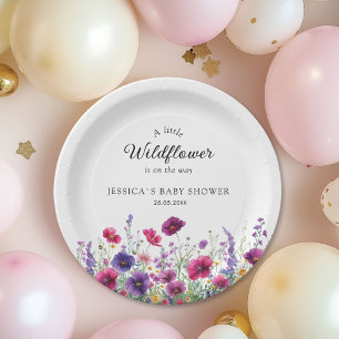 Wildflower, Purple-Pink-Flower Baby Shower  Paper Plate