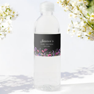 Wildflower, Purple-Pink-Flower Baby Shower  Water Bottle Label