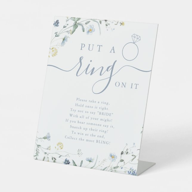Wildflower put a ring on it bridal shower game pedestal sign (Front)