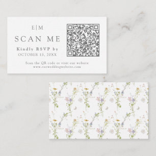 Wildflower QR Code Monogram Website Wedding RSVP Enclosure Card