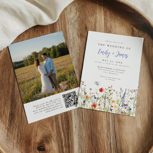 Wildflower QR Code Photo Wedding Invitation (Créateur téléchargé)