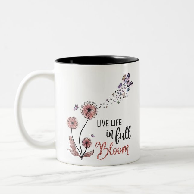 Wildflower Quote “Live life in full bloom” Two-Tone Coffee Mug (Left)