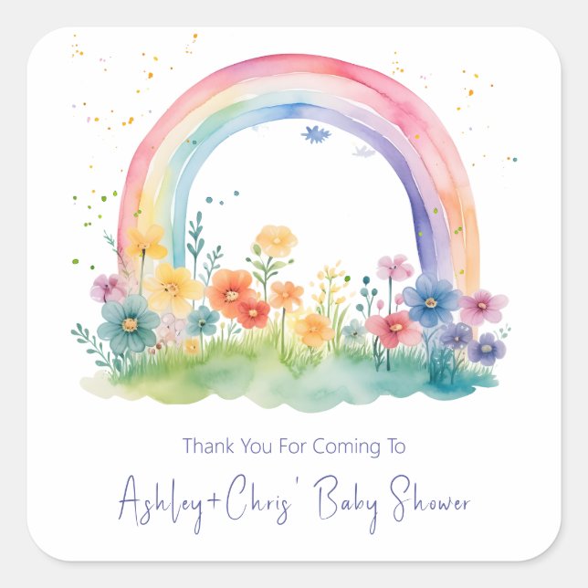 Wildflower Rainbow Baby Girl Shower Square Sticker (Front)