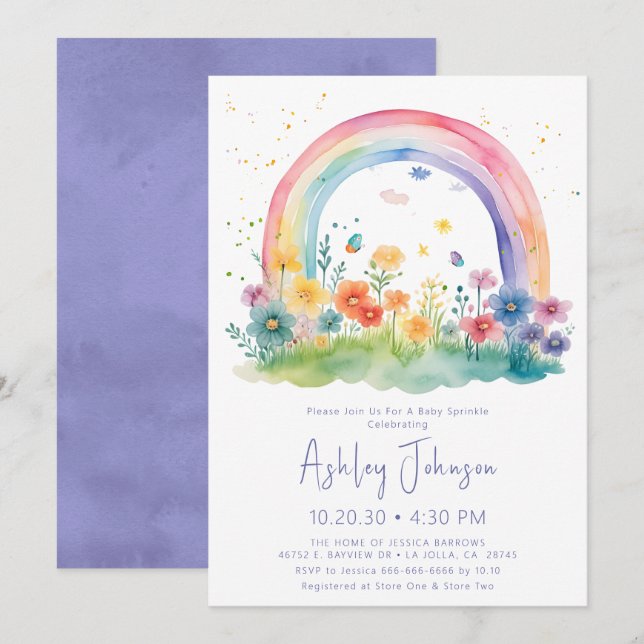 Wildflower Rainbow Baby Girl Sprinkle Invitation (Front/Back)