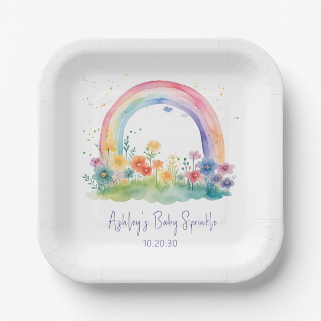 Wildflower Rainbow Baby Girl Sprinkle Paper Plate (Front)