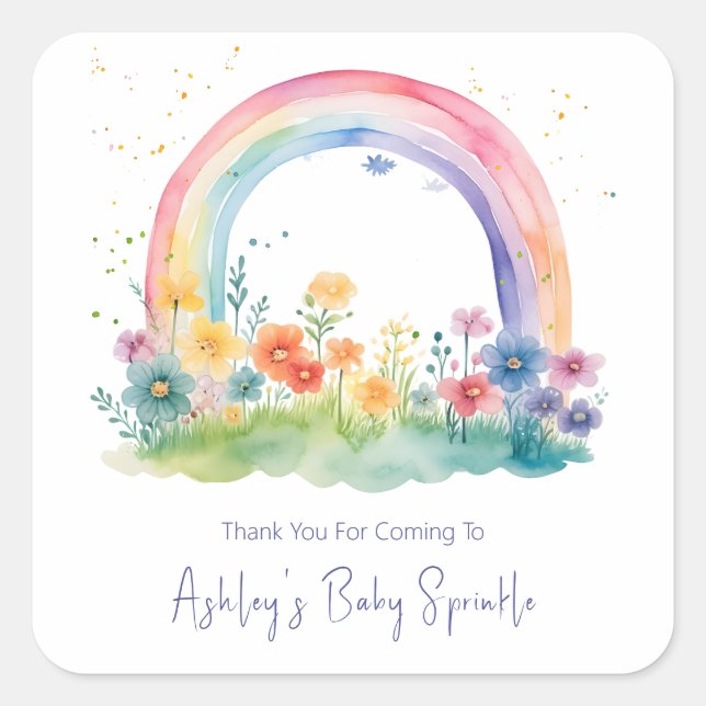 Wildflower Rainbow Baby Girl Sprinkle Square Sticker (Front)