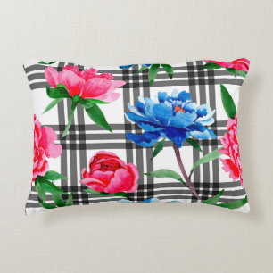 Wildflower red and blue peonies flowers pattern in accent pillow