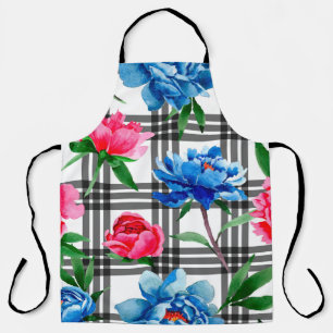 Wildflower red and blue peonies flowers pattern in apron