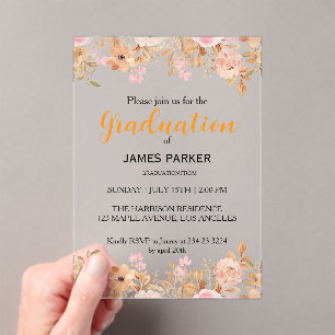 Wildflower Red Botanical Floral Graduation Acrylic Invitations