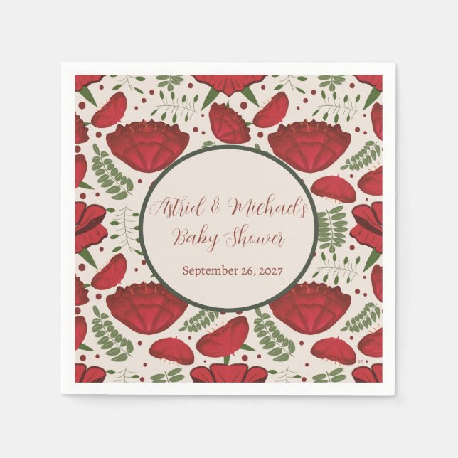Wildflower Red Poppy Baby Shower Napkin (Front)