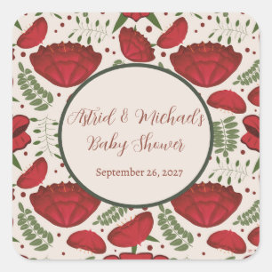 Wildflower Red Poppy Baby Shower Square Sticker