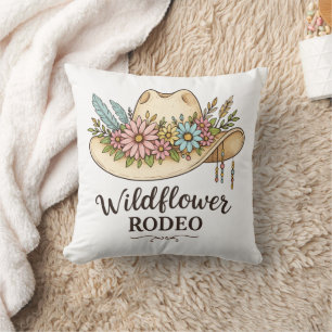 Wildflower Rodeo Floral Cowgirl Hat Throw Pillow