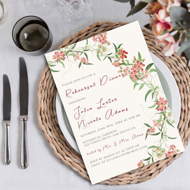 Wildflower Rose Spring Garland Rehearsal Dinner Invitation (Creator Uploaded)