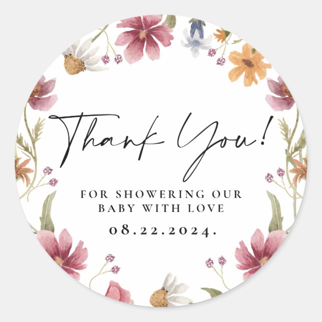 Wildflower Round Thank You Favour Sticker (Front)