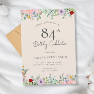Wildflower Rustic Boho 84th Birthday Simple Beige Invitation