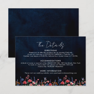 Wildflower Rustic Boho Floral Navy Wedding Details Enclosure Card