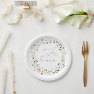 Wildflower Rustic Boho Floral Wedding Paper Plate
