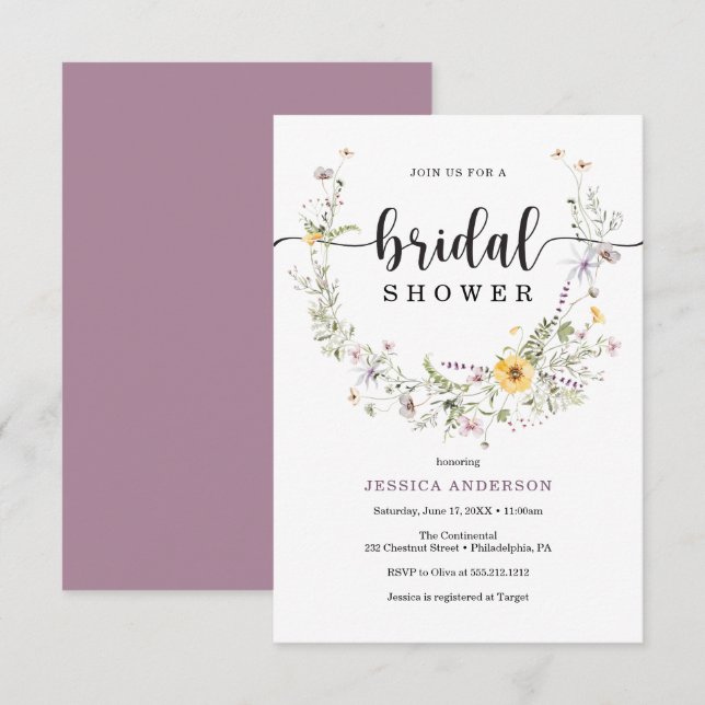 Wildflower Rustic Bridal Shower Invitation Card (Front/Back)