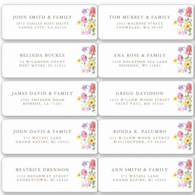 Wildflower Rustic Chic boho Floral Guest Address (Front)