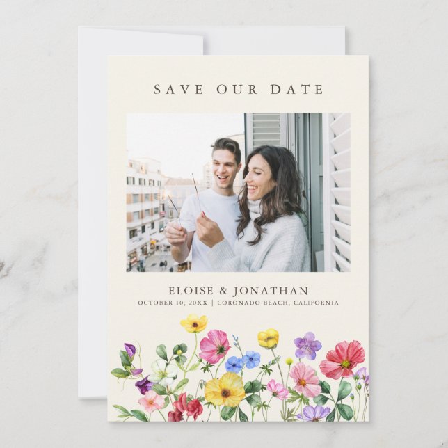 Wildflower Rustic Chic Floral Boho Country QR Code Save The Date (Front)