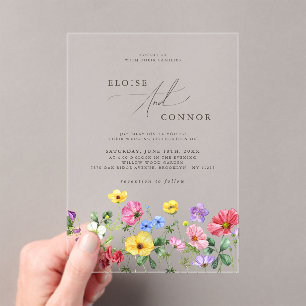 Wildflower Rustic Chic Floral Boho Country Wedding Acrylic Invitations