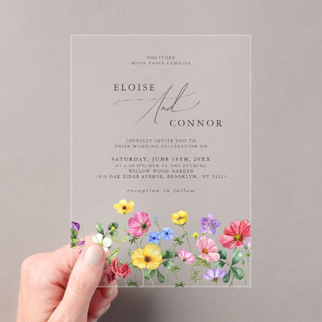 Wildflower Rustic Chic Floral Boho Country Wedding Acrylic Invitations (Insitu (Handheld))