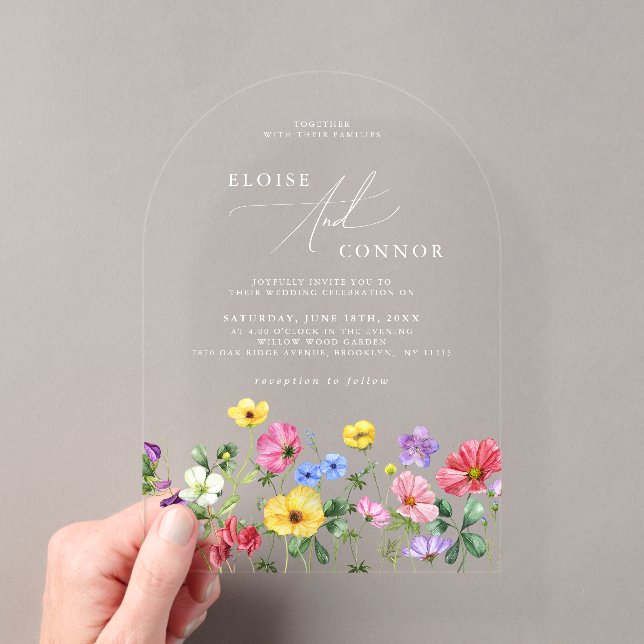 Wildflower Rustic Chic Floral Boho Country Wedding Acrylic Invitations (Insitu (Handheld))