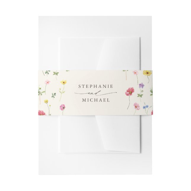 Wildflower Rustic Chic Floral Boho Country Wedding Invitation Belly Band (Front Example)
