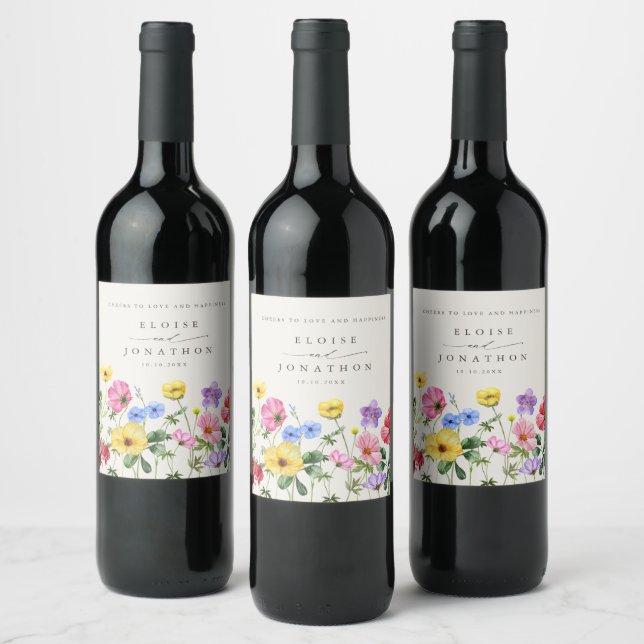 Wildflower Rustic Chic Floral Boho Country Wedding Wine Label (Bottles)