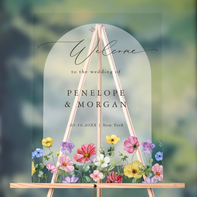 Wildflower Rustic Chic Floral Boho Wedding Welcome Acrylic Sign (Neutral)