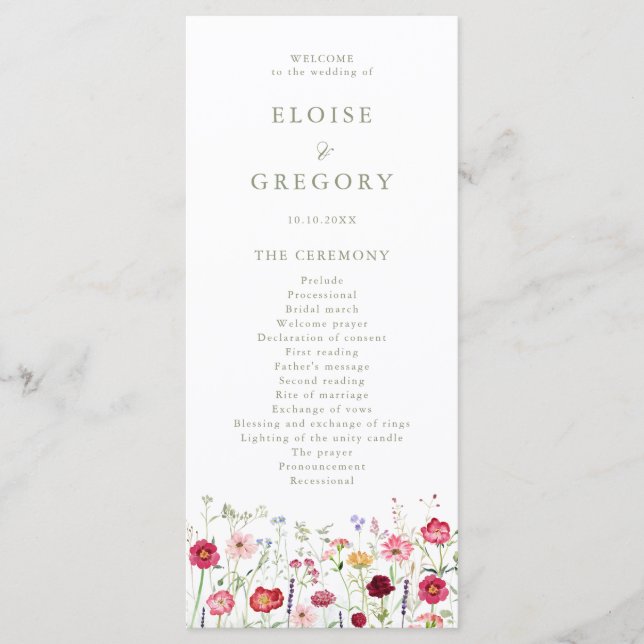 Wildflower Rustic Country Floral Garden Wedding Program (Front)