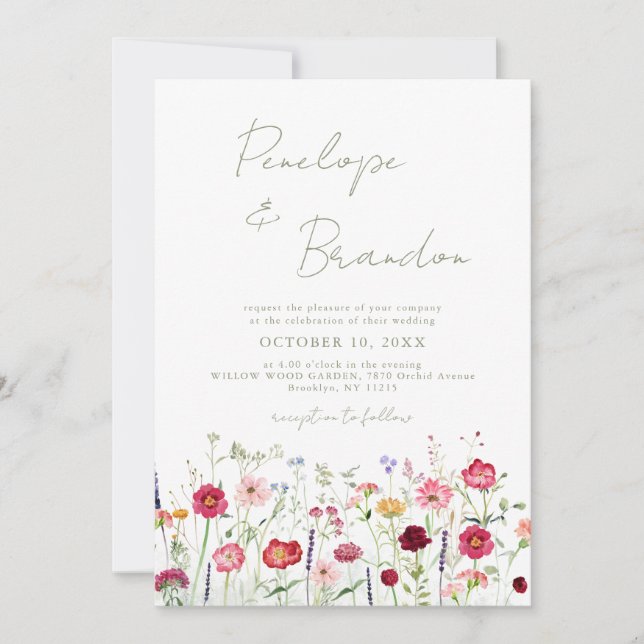Wildflower Rustic Country Garden QR Code Wedding Invitation (Front)