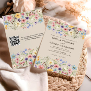 Wildflower Rustic Country Wedding Floral QR Code Invitation