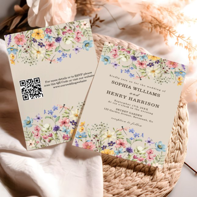 Wildflower Rustic Country Wedding Floral QR Code Invitation (Creator Uploaded)