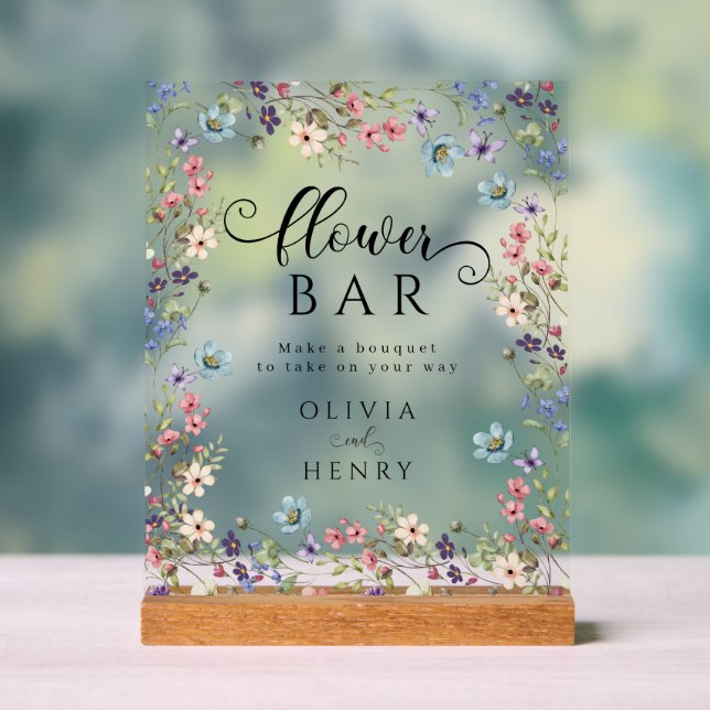  Wildflower Rustic Floral Wedding Flower Bar  Acrylic Sign (Neutral)