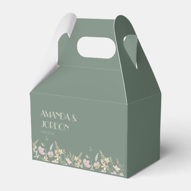Wildflower Sage Deco Wedding Gable Favour Box (Front Side)