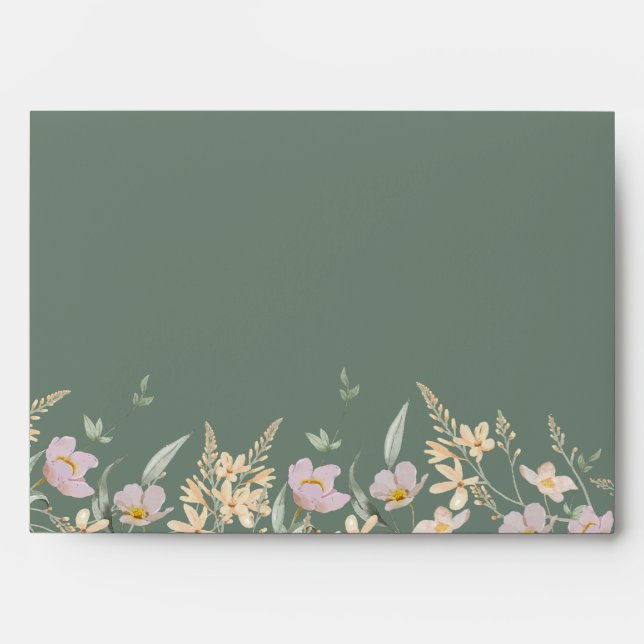 Wildflower Sage Deco Wedding Invitation Envelope (Front)