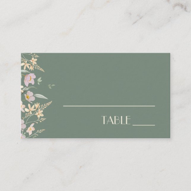 Wildflower Sage Deco Wedding Place Card (Front)