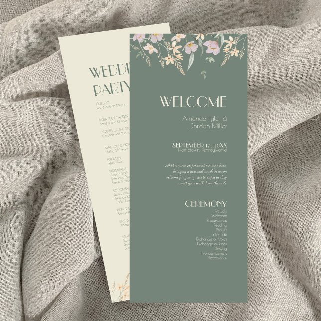 Wildflower Sage Deco Wedding Program (Creator Uploaded)